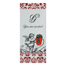 ANGEL PAINTING A RED FLOWER DAMASK MONOGRAM silver Personalized Announcement