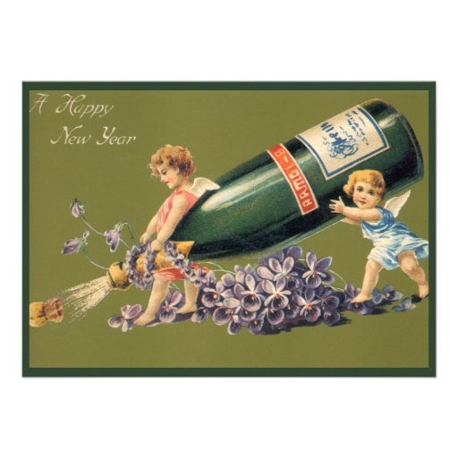Anges vintages avec Champagne ; Une bonne année Invitations Personnalisées