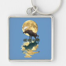Animal canadien de faune d'orignaux et de lune porte-clef