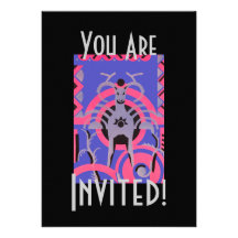 Animal vintage rose et pourpre d'art déco invitations personnalisées