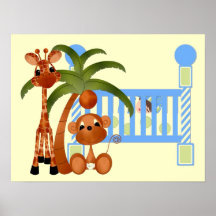 Animaux de bébé bleu avec le décor de mur de huche affiches