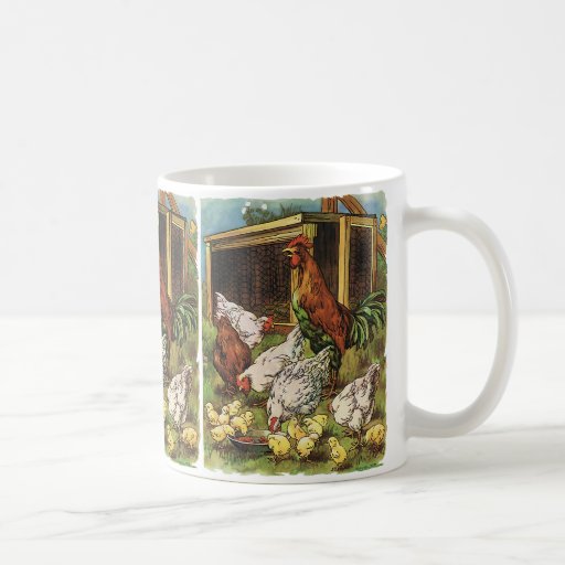 Animaux de ferme vintages, coq, poules, poulets tasse