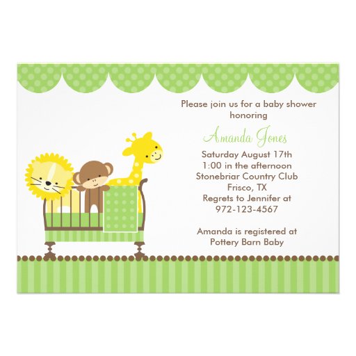 Animaux de jungle dans les invitations (vertes) d'