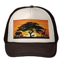 Animaux sauvages sur le chapeau de coucher du sole casquette