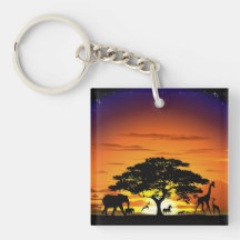 Animaux sauvages sur le keychain de coucher du sol porteclés
