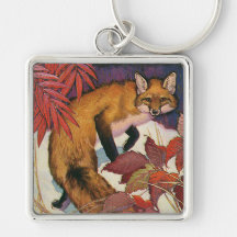 Animaux sauvages vintages, créature de forêt, Fox  Porte-clef