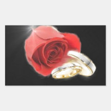 Anneaux de mariage de rose rouge autocollant rectangulaire