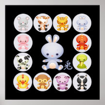 Année chinoise de zodiaque de l'affiche de lapin