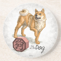 Année du caboteur de grès de chien dessous de verre