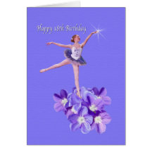 Anniversaire, 18ème, ballerine et violettes cartes de vœux