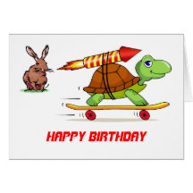 Anniversaire à fusée propulsée de tortue et de liè cartes de vœux