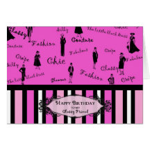 Anniversaire à l'ami chic - chic - fuchsia carte de vœux