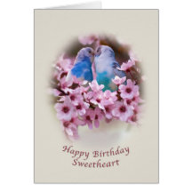 Anniversaire, amoureux, perruches affectueuses cartes