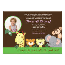 Anniversaire animal de photo de zoo de safari de j cartons d'invitation personnalisés