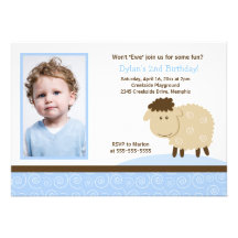 Anniversaire bleu 5x7 de *PHOTO* de moutons de bêl Invitations Personnalisées