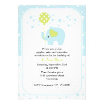 Anniversaire bleu de garçons d'éléphant et de ball cartons d'invitation