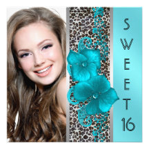 Anniversaire bleu turquoise noir du bonbon 16 à ph invitations personnalisées