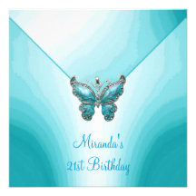 Anniversaire d'abrégé sur bleu blanc de papillon 2 invitations personnalisées
