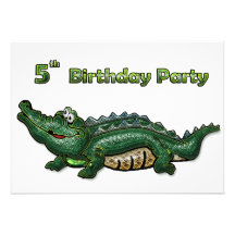 Anniversaire d'alligator vert de bande 5ème invitations personnalisées