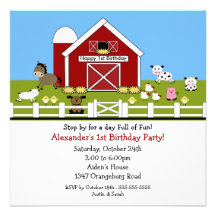 Anniversaire d'amusement d'animaux de grange ęr cartons d'invitation