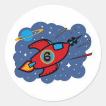 Anniversaire de bateau de Rocket 6ème Autocollants Ronds