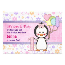 Anniversaire de fille de Cutie- de pingouin premie Cartons D'invitation Personnalisés