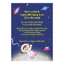 Anniversaire de filles de thème d'espace extra-atm invitations personnalisées