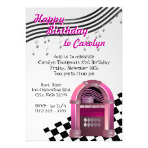 Anniversaire de juke-box de roche invitations personnalisables
