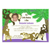 Anniversaire de jungle de singe avec la photo invitation