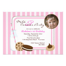 Anniversaire de lait et de photo de biscuits cartons d'invitation