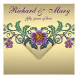 Anniversaire de mariage pourpre d'or cinquantième  invitations