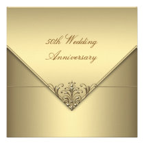 Anniversaire de mariage pur simple élégant d'or ci invitations
