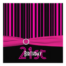 Anniversaire de rayure rose et noire de RUBAN IMPR Invitation Personnalisable