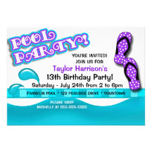 Anniversaire de réception au bord de la piscine invitations personnalisées