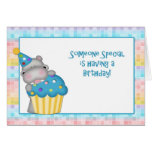 Anniversaire d'hippopotame et de petit gâteau cartes