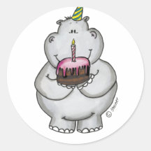 Anniversaire d'hippopotame - joyeux anniversaire autocollant rond