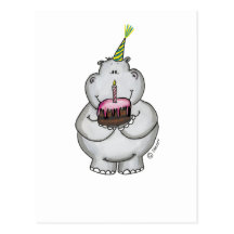 Anniversaire d'hippopotame - joyeux anniversaire cartes postales