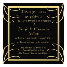 Anniversaire élégant de remous de noir et d'or cartons d'invitation personnalisés