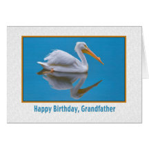 Anniversaire, grand-père, pélican blanc, réflexion carte de vœux