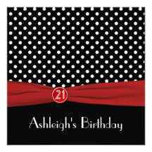 Anniversaire IMPRIMÉ de pois noir rouge de RUBAN 2 Invitations Personnalisées
