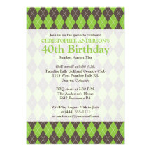 Anniversaire jouant au golf de plaid de golf vert  invitation
