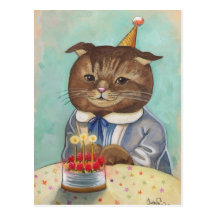 Anniversaire Kitty de gâteau de fraise Carte Postale