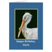 Anniversaire, oncle, oiseau de pélican blanc carte de vœux