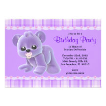 Anniversaire pourpre d'ours de nounours de peluche cartons d'invitation