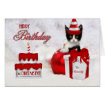 Anniversaire sur le chat et le gâteau de réveillon carte de vœux