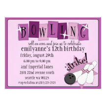 Anniversaire totalement rétro de bowling de pourpr invitation