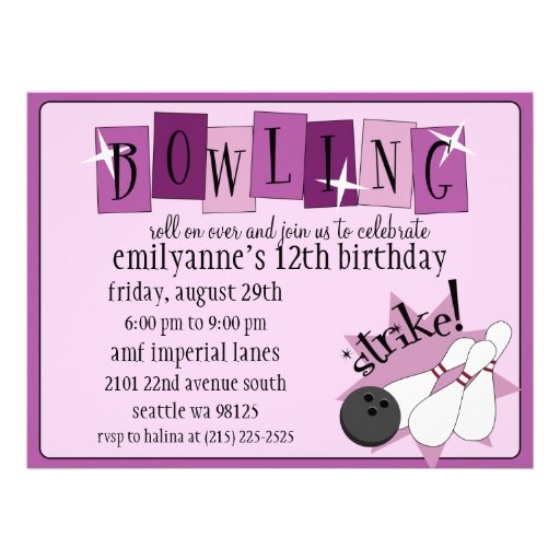 Anniversaire totalement rétro de bowling de pourpr invitation