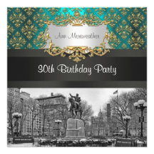 Anniversaire turquoise de la damassé 223 NYC d'or  Invitations