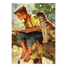 Anniversaire vintage d'enfant de pêche de garçon e carton d'invitation