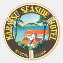 Annonce d'hôtel de bord de la mer de Karatsu Autocollants Ronds